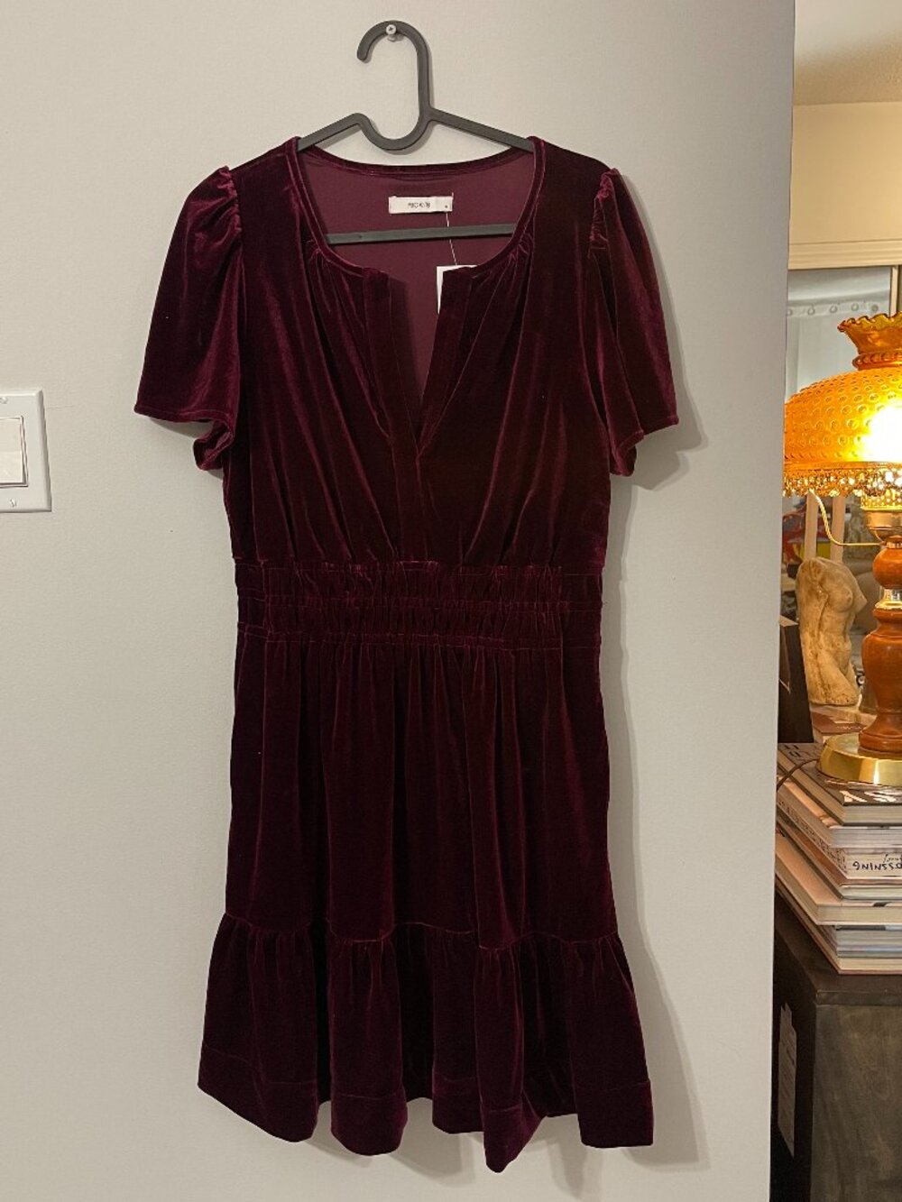 NWT RICKI'S CAP SLEEVED VELVET DRESS IN EGGPLANT SIZE MEDIUM